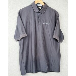 Vintage Extreme BNSF Railway Polo Shirt Mens Large Gray Striped Embroidered Logo